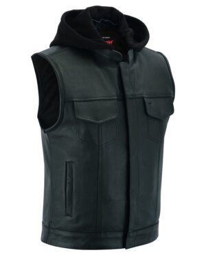 Leather Motorcycle Vest - Men's - Gun Pockets - Hoodie - Up To 12XL - Big and Tall - Versa - RC182-RC