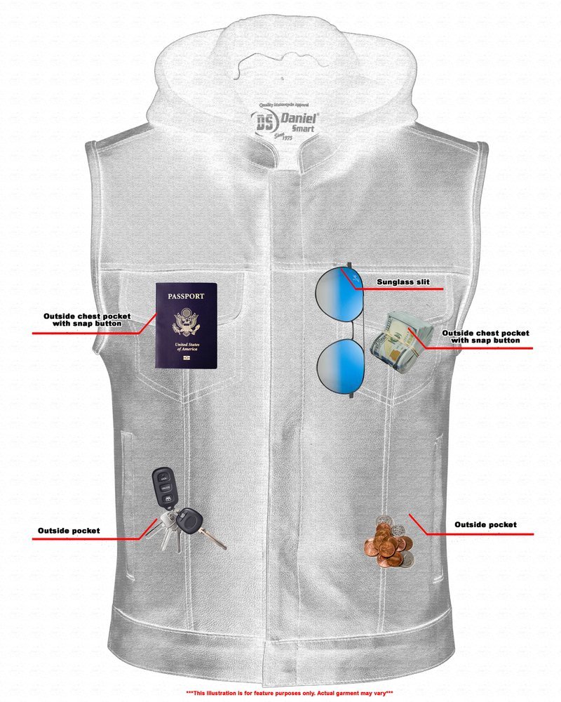 Leather Motorcycle Vest - Men's - Gun Pockets - Hoodie - Up To 12XL - Big and Tall - Versa - RC182-RC - Image 8