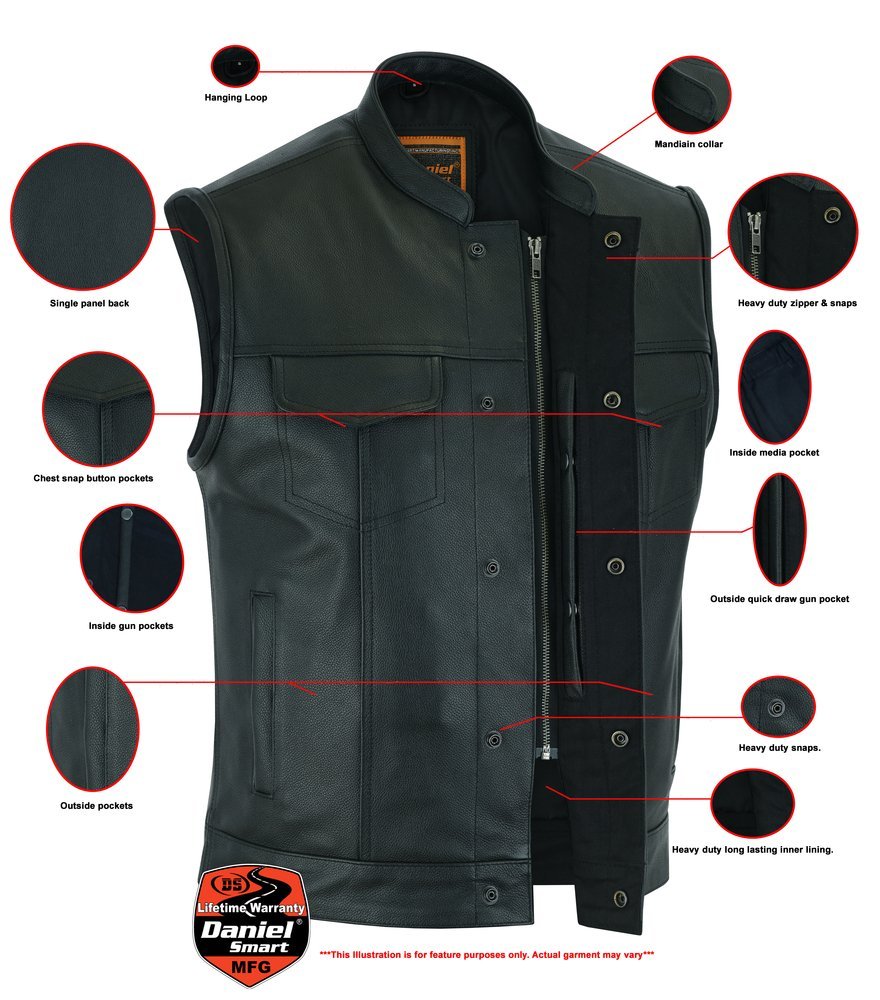 Leather Motorcycle Vest - Men's - Gun Pockets - Up To 12XL - RC189A-DS - Image 2