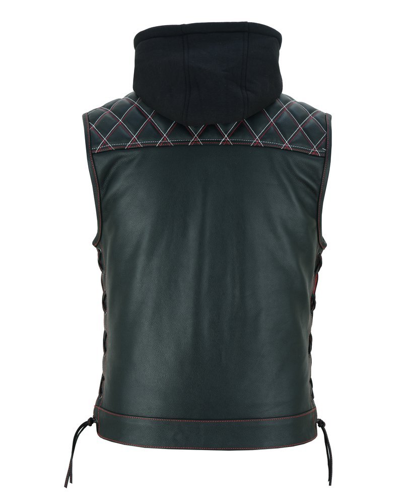 Leather Motorcycle Vest - Men's - Road Edge - USA Flag Liner - Hoodie - Up To 8XL - Highway Bound - RC194-RC - Image 11