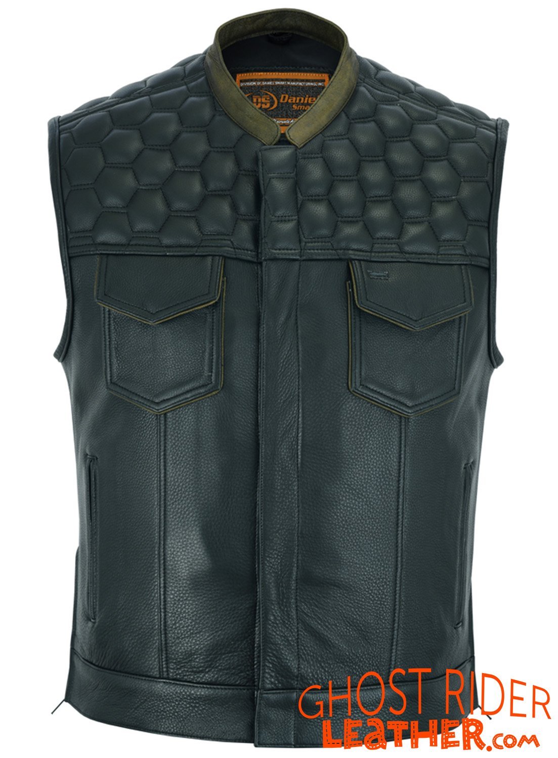 Leather Motorcycle Vest - Men's - Up To Size 8XL - Diamond Quilting - Big and Tall - ShadowProof Whiskey - RC199-RC - Image 11