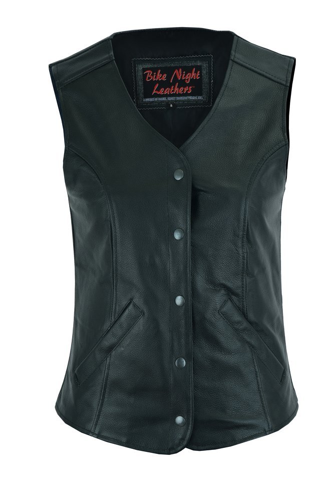 Leather Vest - Women's - Longer Body - Plain Sides - Gun Pockets - DS204-DS - Image 3