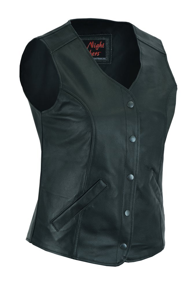 Leather Vest - Women's - Longer Body - Plain Sides - Gun Pockets - DS204-DS