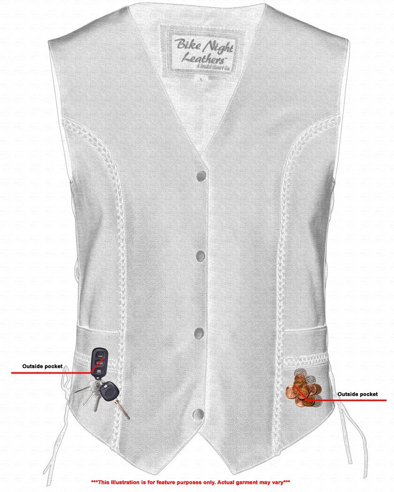 Leather Vest - Women's - Braid Design - Side Laces - Gun Pockets - DS219-DS - Image 6