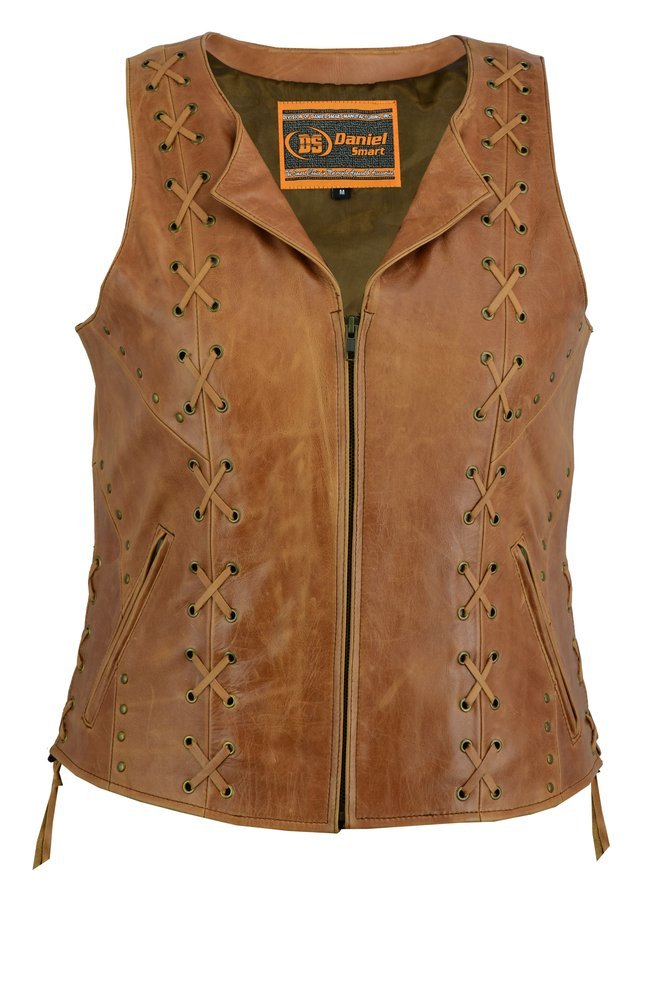 Leather Vest - Women's - Ultra Soft Brown - Lacing Design - DS236-DS - Image 2