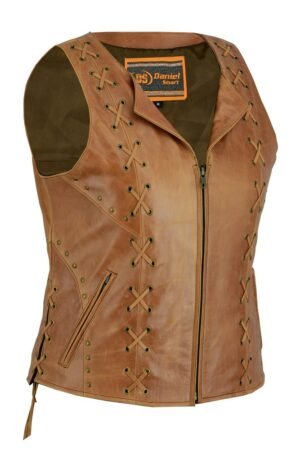 Leather Vest - Women's - Ultra Soft Brown - Lacing Design - DS236-DS