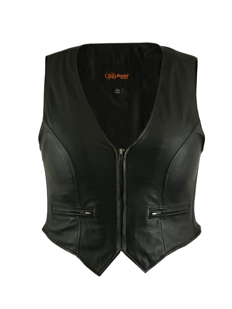 Leather Vest - Women's - Stylish Lightweight - Zipper - Motorcycle - DS238-DS - Image 2