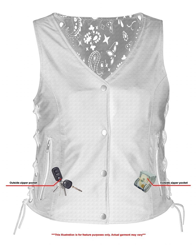 Leather Vest - Women's - Gun Pockets - Purple Paisley Liner - DS261-DS - Image 9