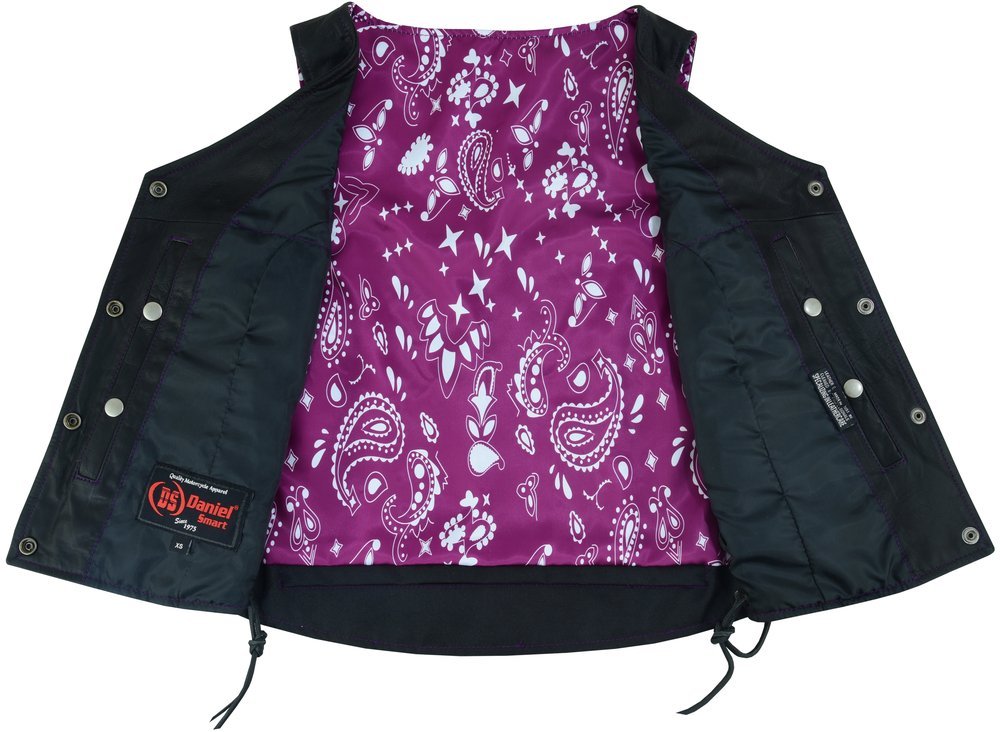 Leather Vest - Women's - Gun Pockets - Purple Paisley Liner - DS261-DS - Image 3