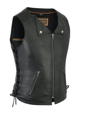 Leather Motorcycle Vest - Women's - Lightweight - Side Laces - DS280-DS