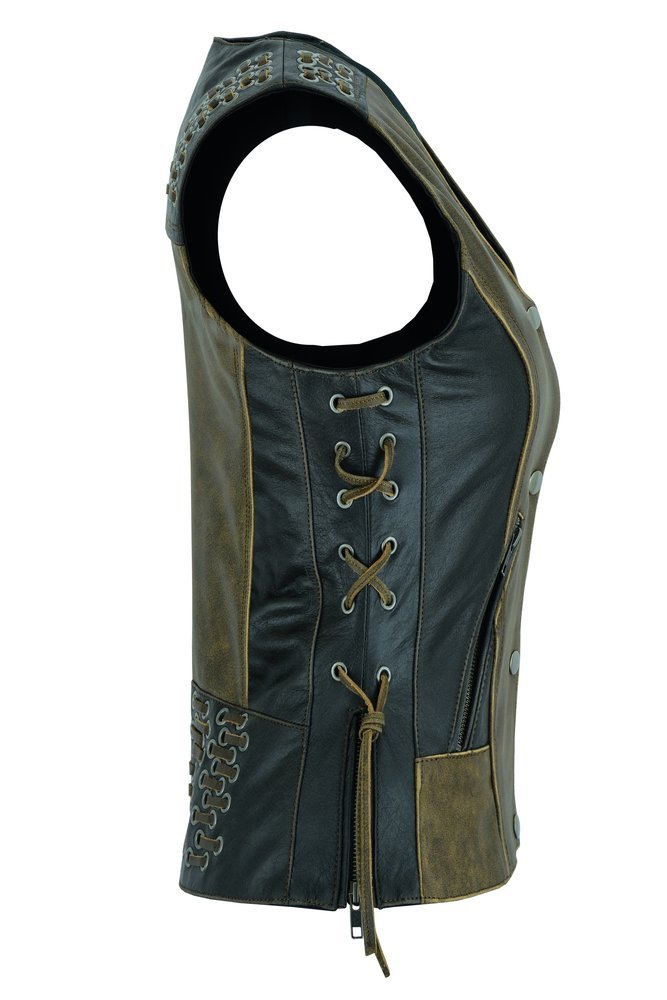 Leather Vest - Women's - Two Tone - Grommet and Lacing Accents - DS298-DS - Image 3