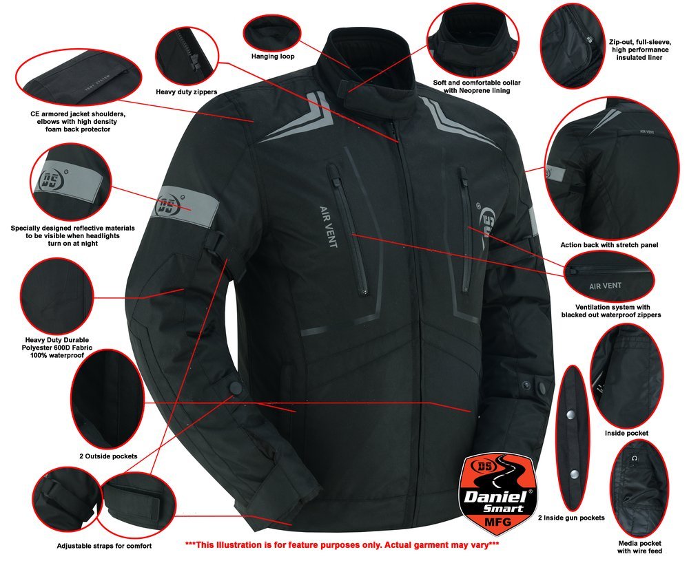 Mesh Motorcycle Jacket - Men's - Flight Wings - Black - Up To 5XL - DS4610-DS - Image 2