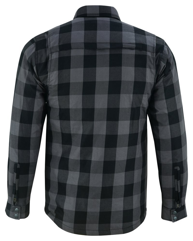 Flannel Motorcycle Shirt - Men's - Armor Pockets - Gun Pockets - Up To Size 6XL - Black Gray Plaid - DS4670-DS - Image 7