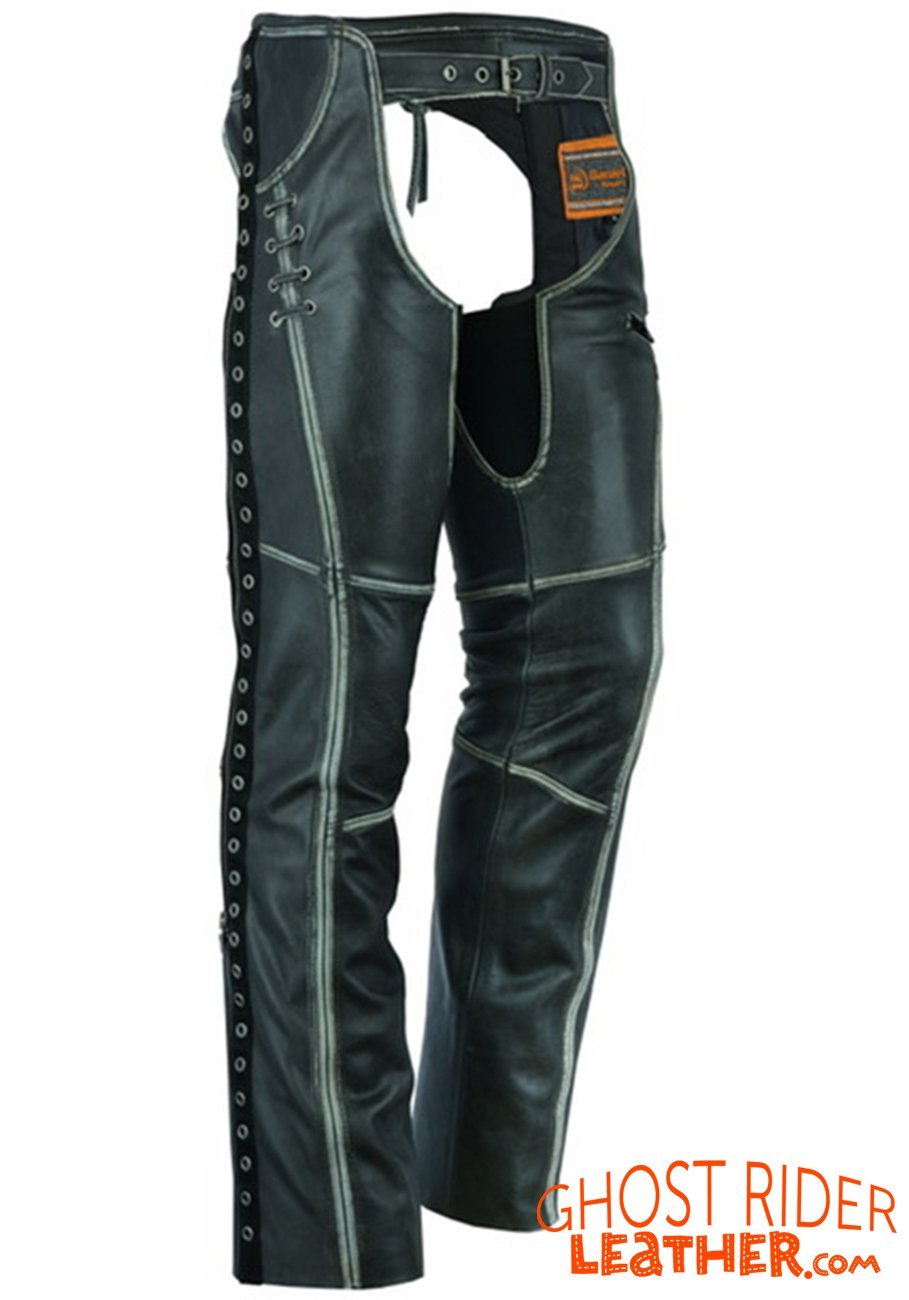 Leather Chaps - Women's - Gray - Hip Set - Stretchy Thighs - DS-485V-DS