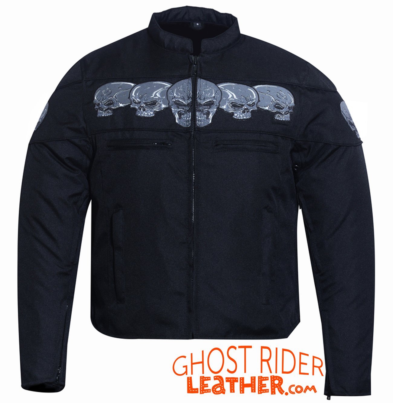 Textile Motorcycle Jacket - Men's - Reflective Skulls - Up To 6XL - Concealed Carry Pockets - DS600-DS - Image 3