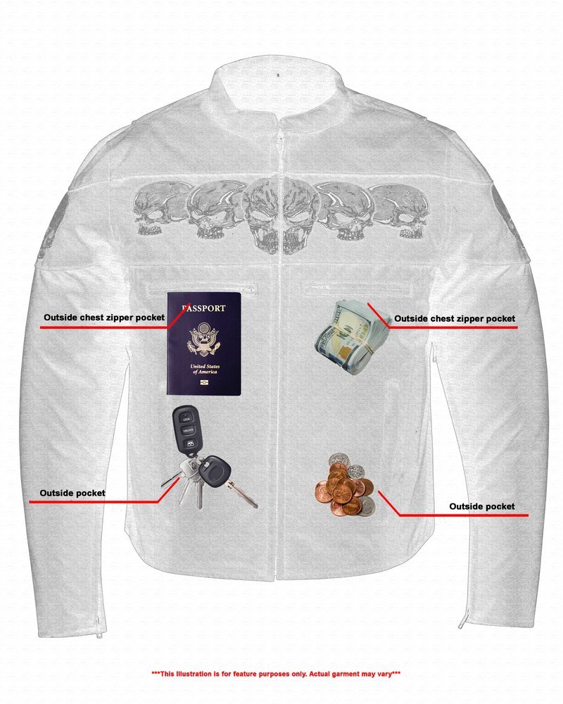 Textile Motorcycle Jacket - Men's - Reflective Skulls - Up To 6XL - Concealed Carry Pockets - DS600-DS - Image 8