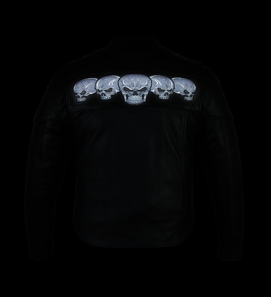 Leather Motorcycle Jacket - Men's - Biker - Up To 6XL - Reflective Skulls - DS700-DS - Image 15