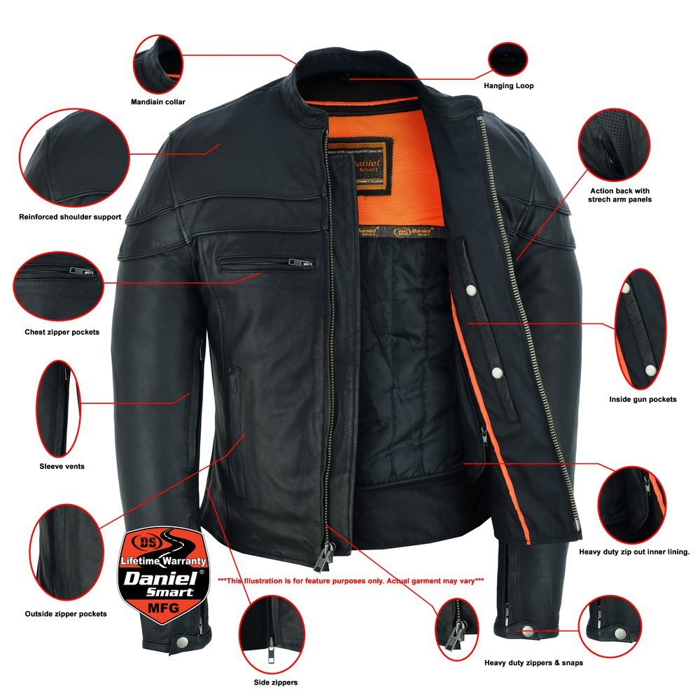 Leather Motorcycle Jacket - Men's - Biker - Big and Tall - Racer - DS701TALL-DS - Image 2