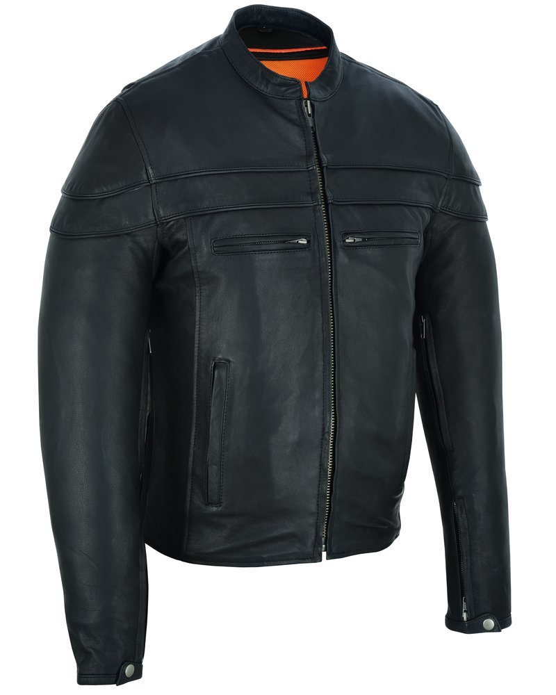 Leather Motorcycle Jacket - Men's - Biker - Big and Tall - Racer - DS701TALL-DS