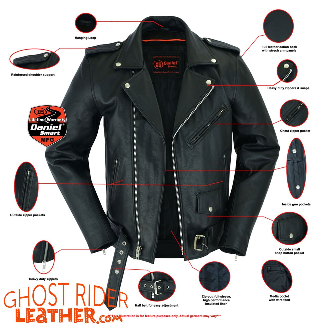 Leather Motorcycle Jacket - Men's - Police Style - Big and Tall - DS712TALL-DS - Image 2