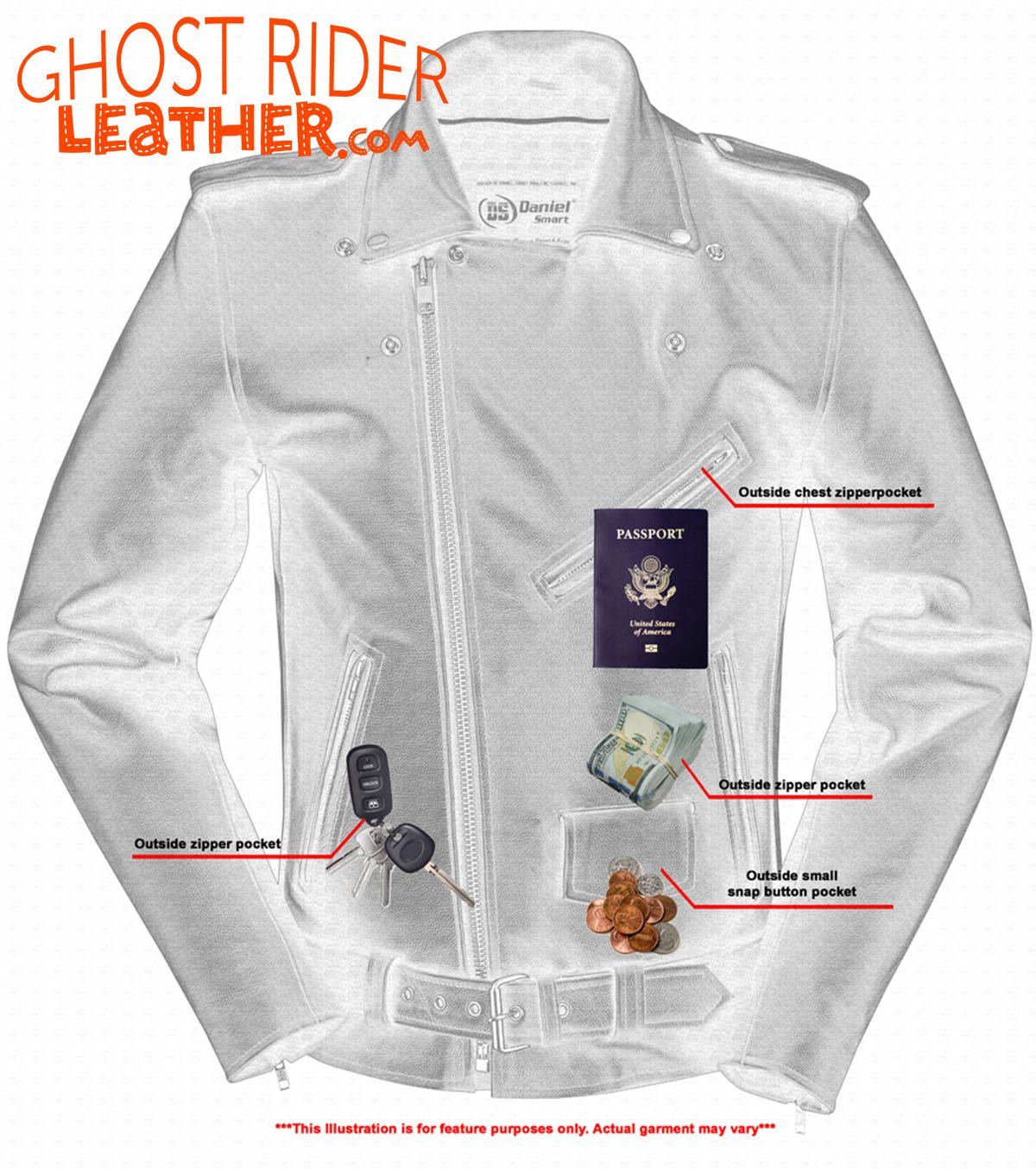 Leather Motorcycle Jacket - Men's - Police Style - Big and Tall - DS712TALL-DS - Image 5