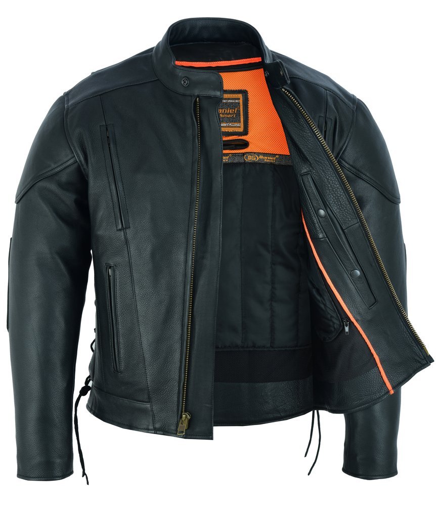 Leather Motorcycle Jacket - Men's - Side Laces - Ventilated - Gun Pockets - DS777-DS - Image 7