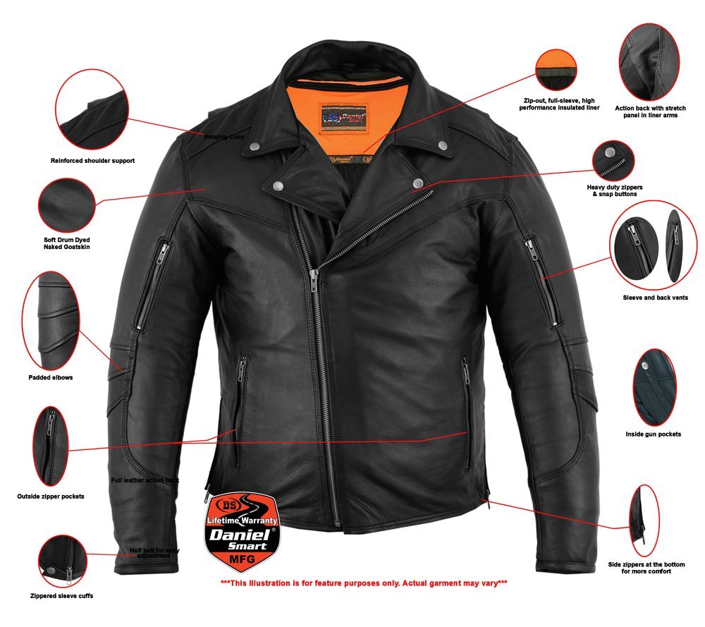 Leather Biker Jacket - Men's - Modern - Longer - Beltless - DS794-DS - Image 2