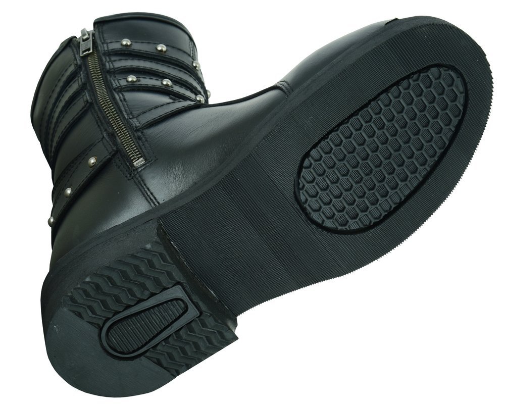 Leather Motorcycle Boots - Women's - Black - Side Zippers - DS9767-DS - Image 12