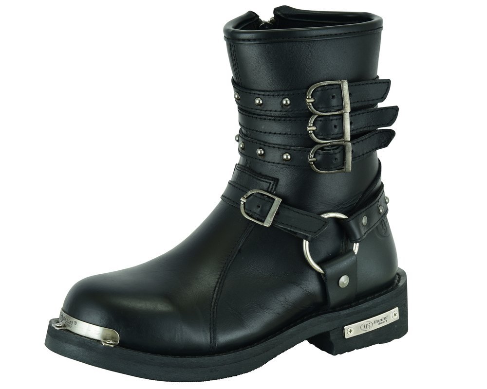 Leather Motorcycle Boots - Women's - Black - Side Zippers - DS9767-DS - Image 6