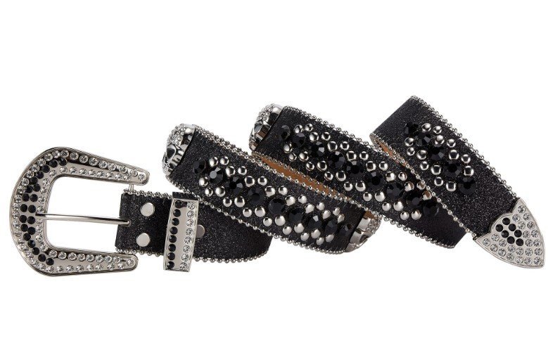 Unisex Rhinestone Bling Belt - Black and Silver - Skulls - Rhinestones - Faux Leather - FBL19-DL - Image 4