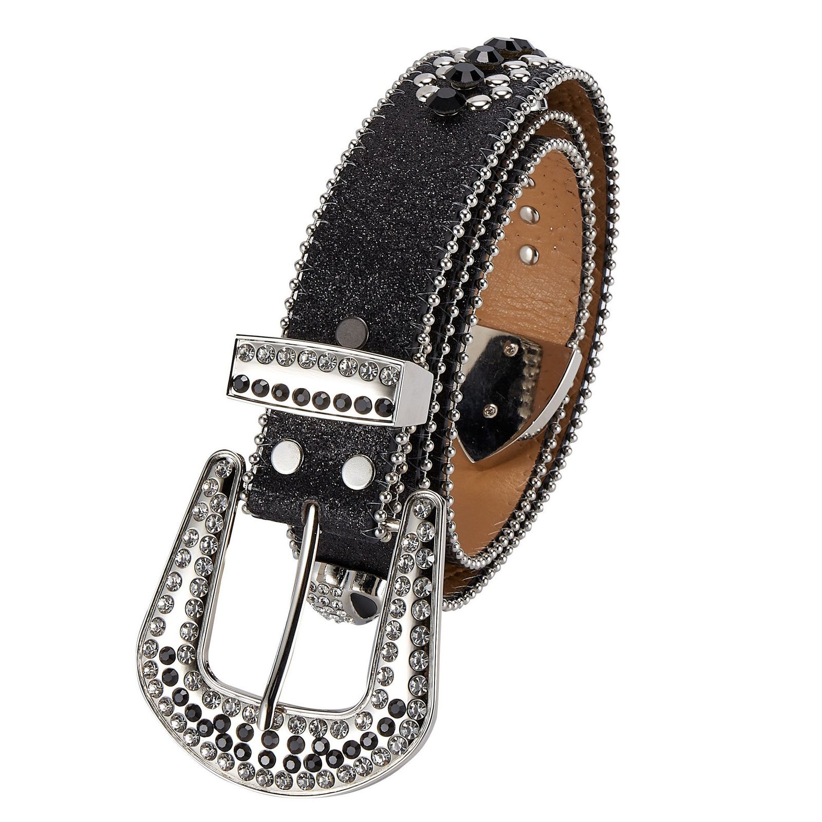 Unisex Rhinestone Bling Belt - Black and Silver - Skulls - Rhinestones - Faux Leather - FBL19-DL - Image 2
