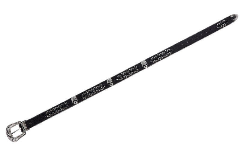 Unisex Rhinestone Bling Belt - Black and Silver - Skulls - Rhinestones - Faux Leather - FBL19-DL - Image 6