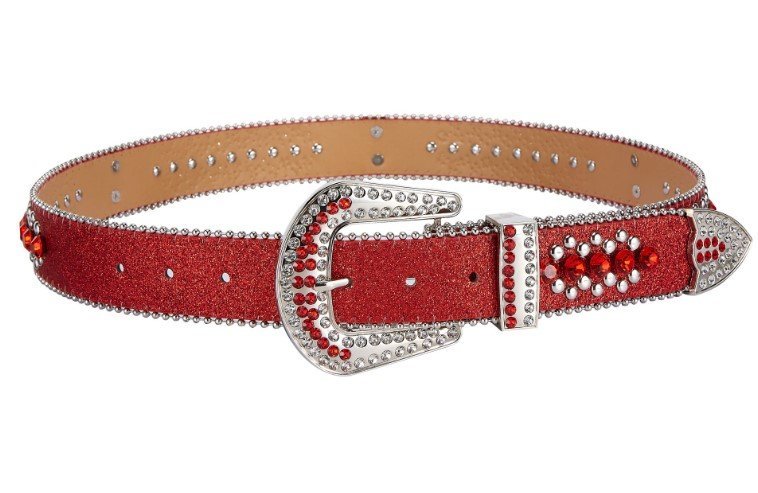 Unisex Rhinestone Bling Belt - Red and Silver - Skulls - Rhinestones - Faux Leather - FBL22-DL - Image 5