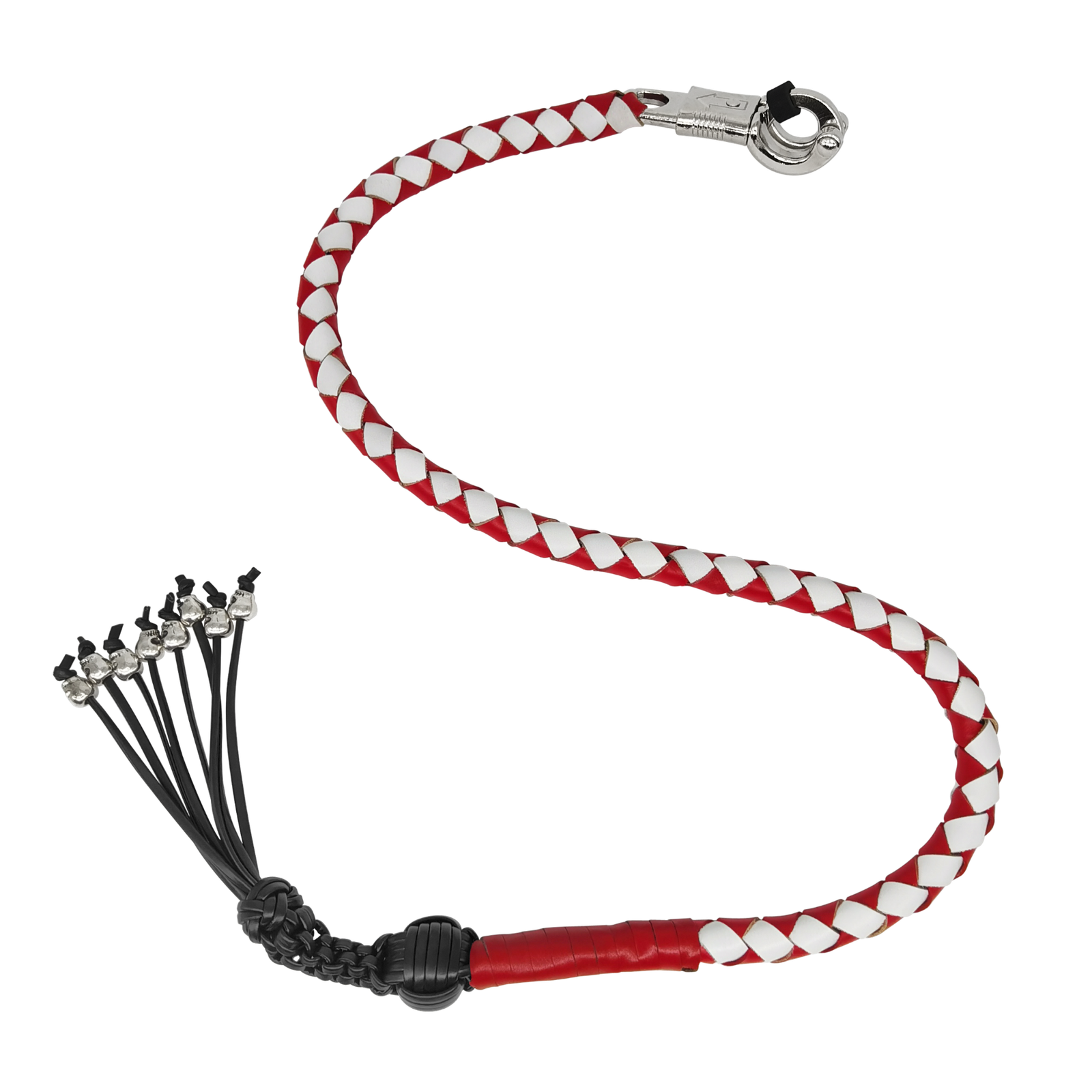 Get Back Whip - Red and White Leather - 36 Inches - Monkey Fist and Skulls - Motorcycle Accessories - FGBW12-HS-DL - Image 2