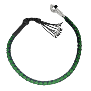 Get Back Whip - Black and Green Leather - 36 Inches - Monkey Fist and Skulls - Motorcycle Accessories -  FGBW4-HS-DL