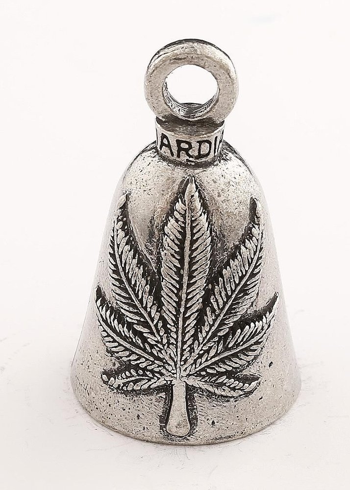 Pot Leaf - Pewter - Motorcycle Guardian Bell® - Made In USA - SKU GB-POT-LEAF-DS