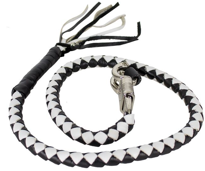 Get Back Whip - Black and White Leather - 42 Inches Long - Motorcycle Accessories - GBW7-11-DL