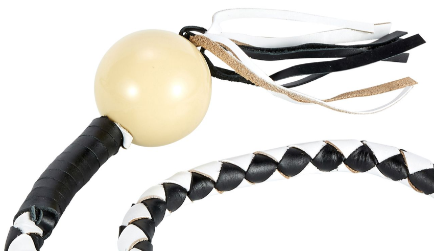 Get Back Whip - Black and White Leather - With White Cue Ball - 42 Inches - SKU GBW7-BB-DL - Image 3