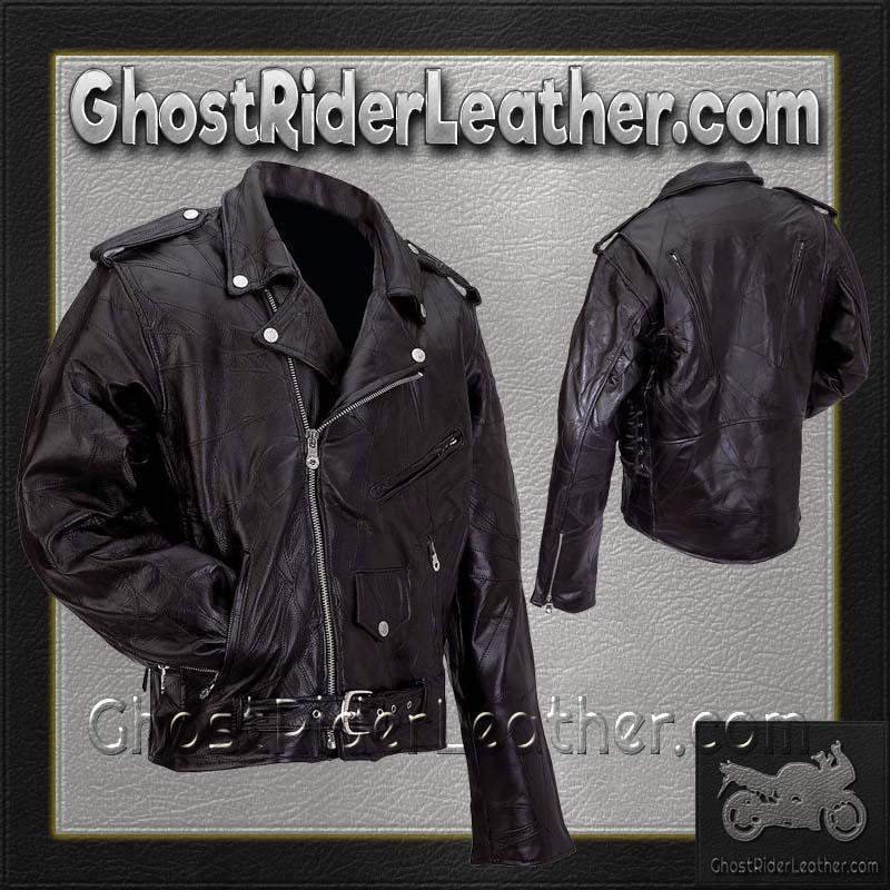 Leather Motorcycle Jacket - Men's - Patchwork - Average Sizes - GFMOTS-2X-BN - Image 2