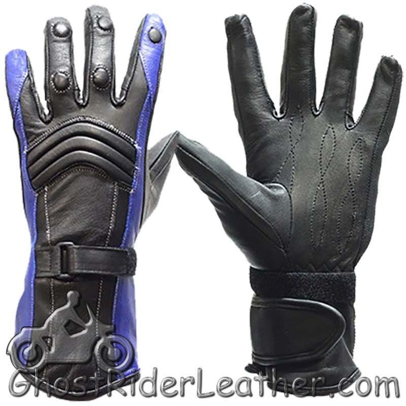 Ladies Leather Gauntlet Gloves in Red White or Blue - SKU GLZ60-DL - Image 2