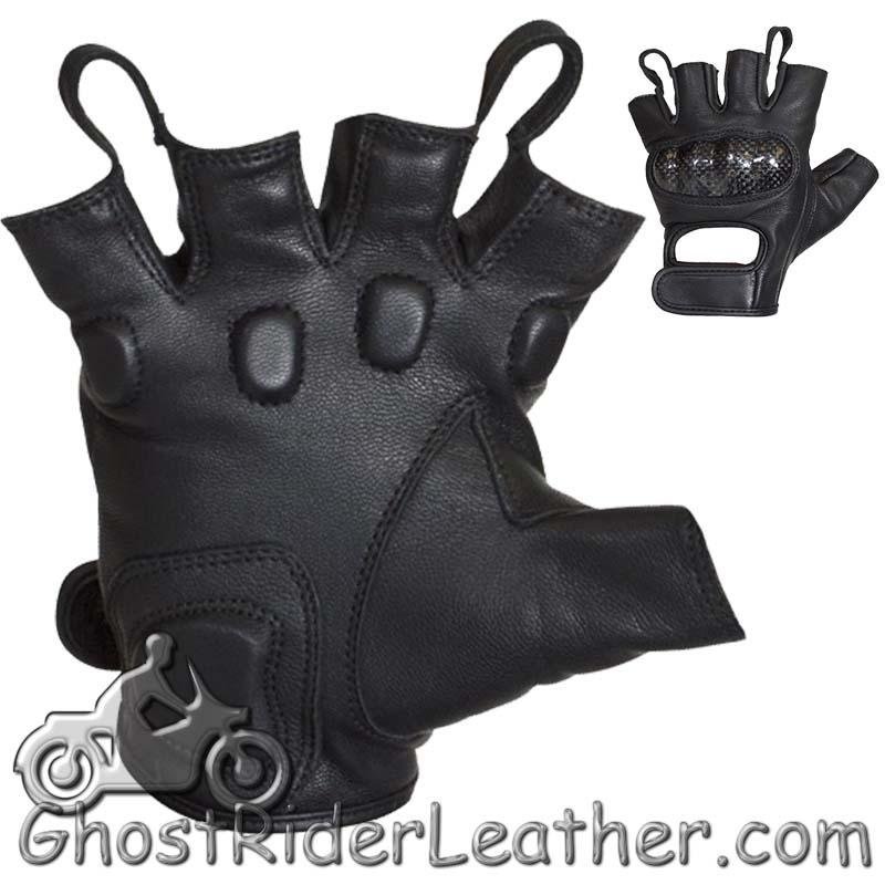 Leather Motorcycle Gloves - Knuckle Protection - Fingerless - GLZ86-11N-DL - Image 2