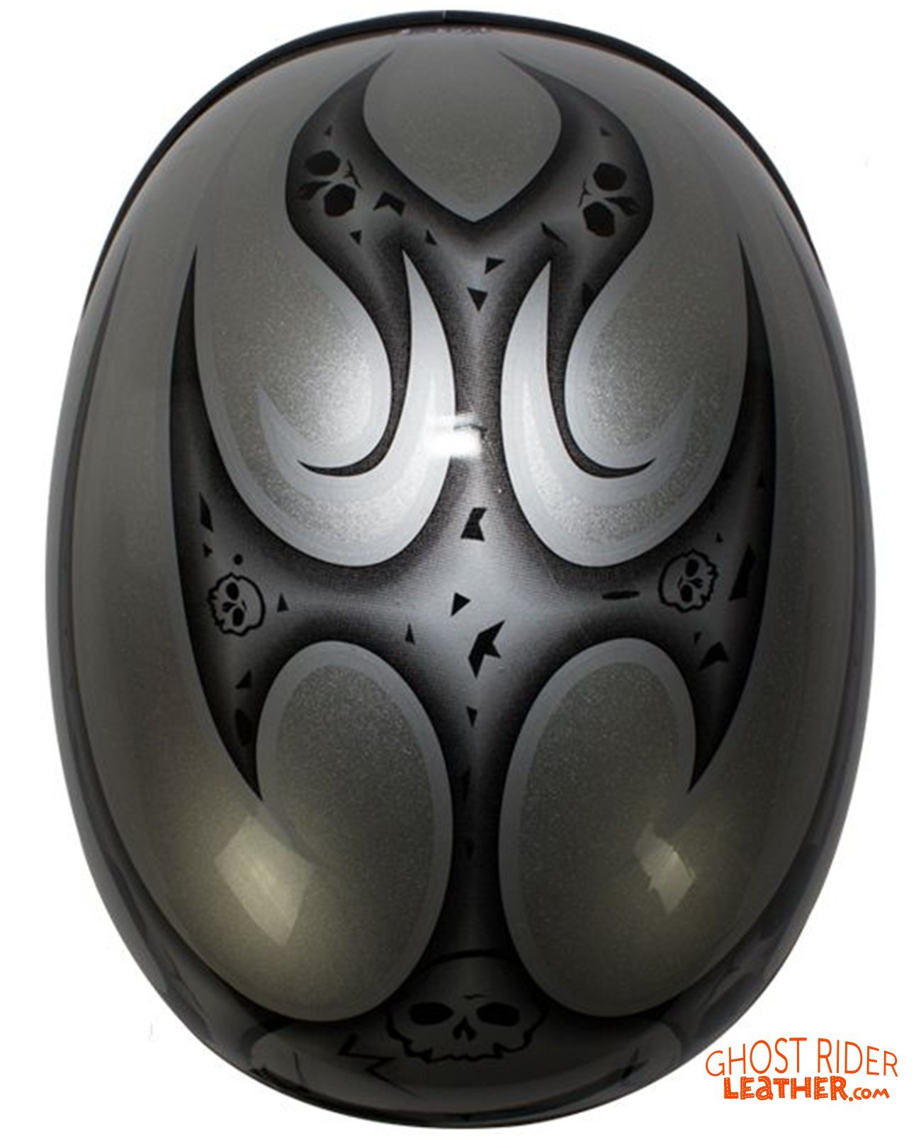 Novelty Motorcycle Helmet - Silver Skulls - Silver Flames - H401-D4-SILVER-DL - Image 6