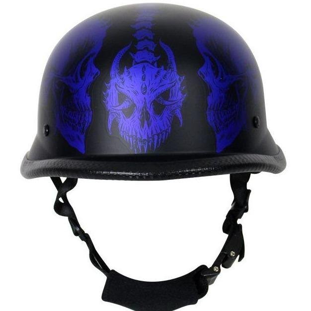 Novelty Motorcycle Helmet - Matte Blue Horned Skeletons - H502-D5-BLUE-DL - Image 2