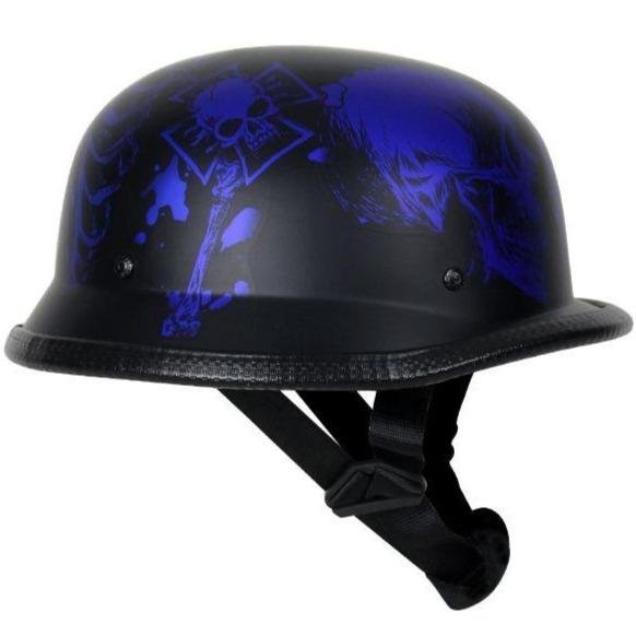Novelty Motorcycle Helmet - Matte Blue Horned Skeletons - H502-D5-BLUE-DL - Image 5