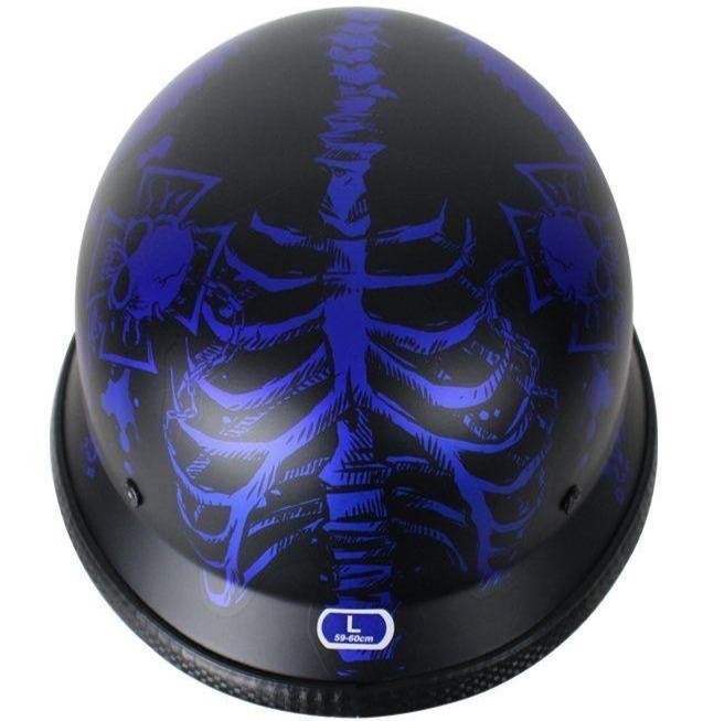 Novelty Motorcycle Helmet - Matte Blue Horned Skeletons - H502-D5-BLUE-DL - Image 7