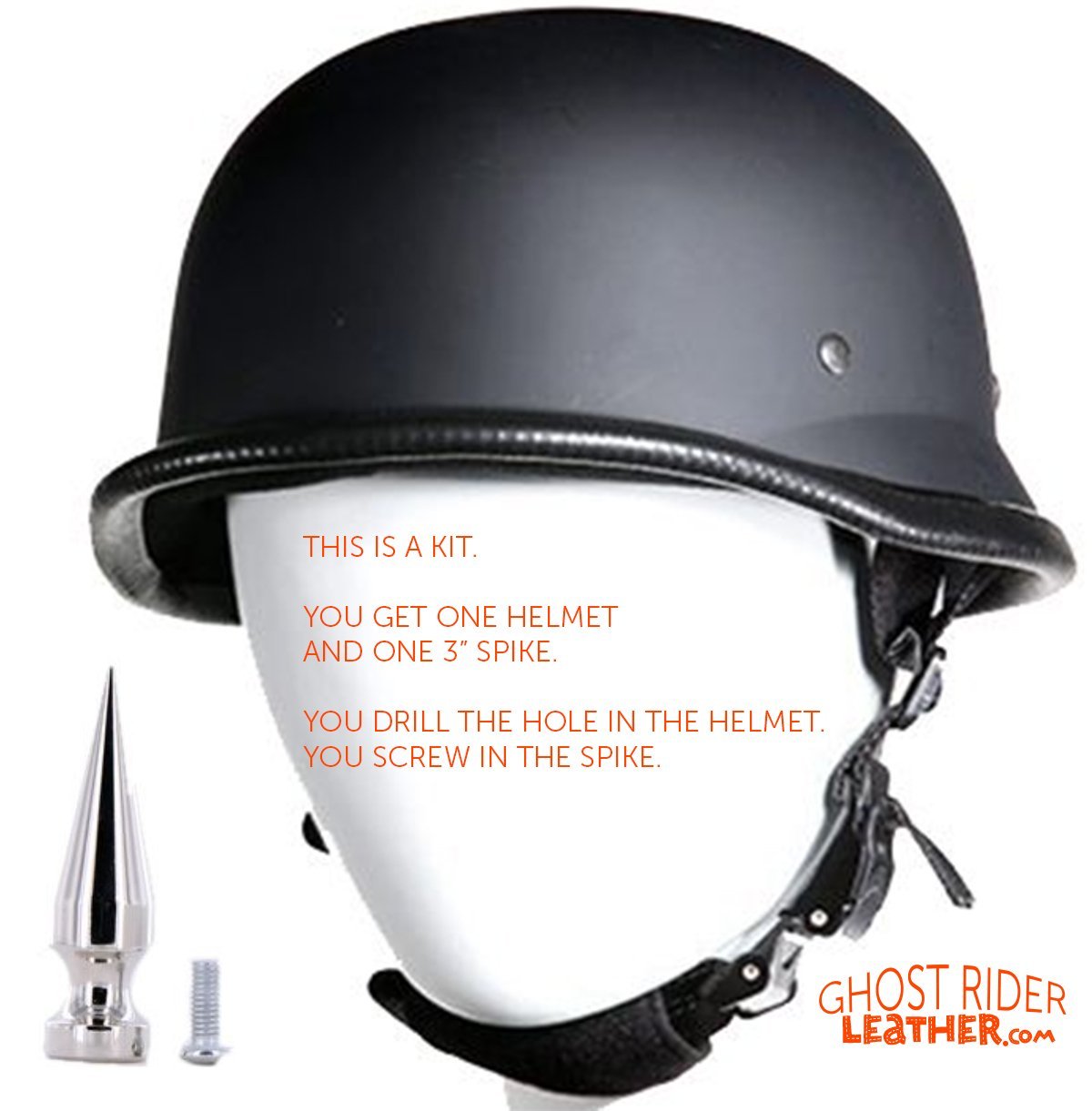 Novelty Motorcycle Helmet - Flat or Gloss Black - German - Spike - Kit - H402-502-SP400-KIT-DL