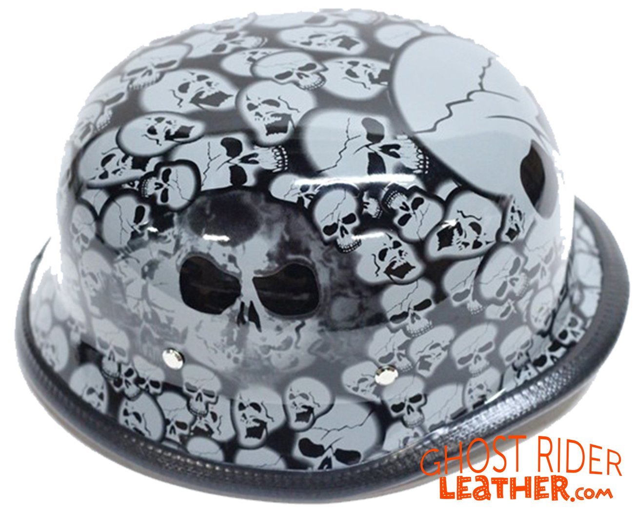 Novelty Motorcycle Helmet - Gray Skull Boneyard - German - H5402-GREY-DL - Image 2