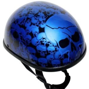 Novelty Motorcycle Helmet - Blue Skull Boneyard - Shorty - H6401-BLUE-DL