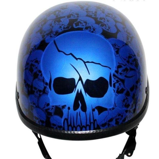 Novelty Motorcycle Helmet - Blue Skull Boneyard - Shorty - H6401-BLUE-DL - Image 2