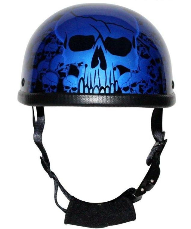 Novelty Motorcycle Helmet - Blue Skull Boneyard - Shorty - H6401-BLUE-DL - Image 4